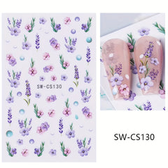 Purple Flower Nail Art Stickers Self Adhesive Nail Art Decals