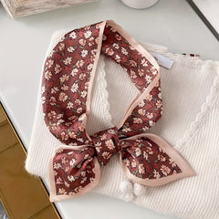 Floral Print Hair Ribbon Scarf Silky Neck Scarf Twill Handle Wrist Scarf