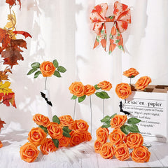 25pcs Vibrant Artificial Orange Roses for DIY Wedding Bouquets & Decor
