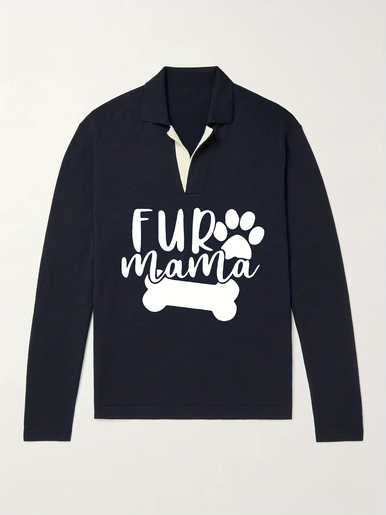 Fur Mama & Dog Paw Knit Polo Shirt Men's Pullover Sweater