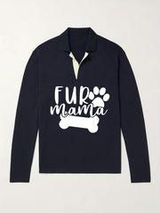 Fur Mama & Dog Paw Knit Polo Shirt Men's Pullover Sweater