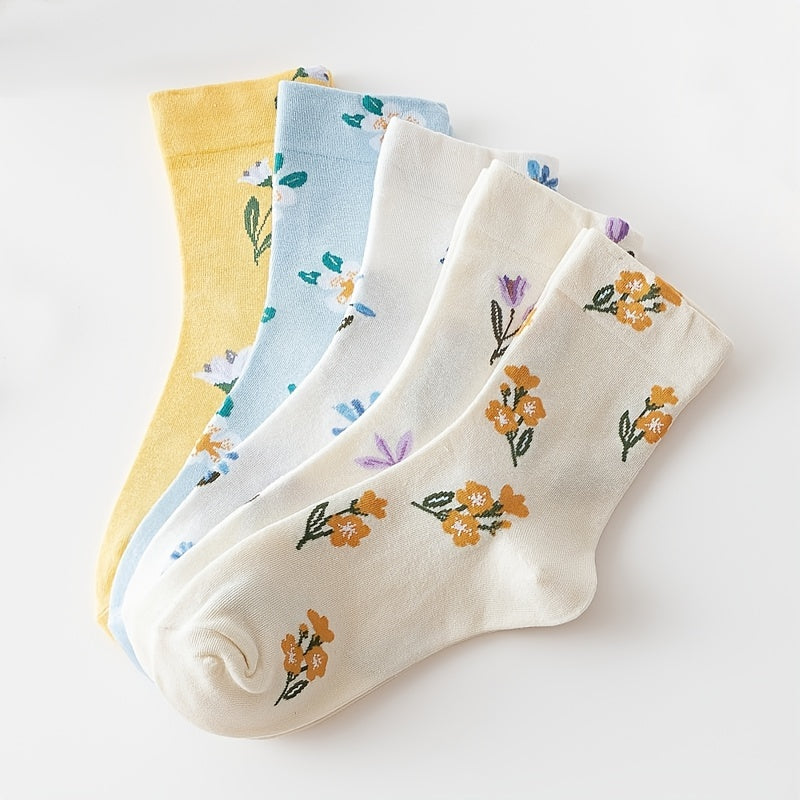 Paris Cotton Retro Floral Pattern Socks Mixed Mid Tube Socks Pack