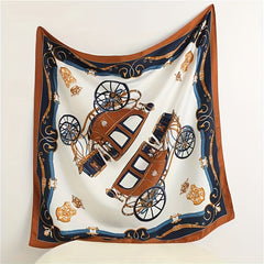 Vintage Carriage Print Bandana Silk Scarf for Women