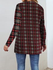 Plaid Print Open Front Jacket Long Sleeve Outerwear