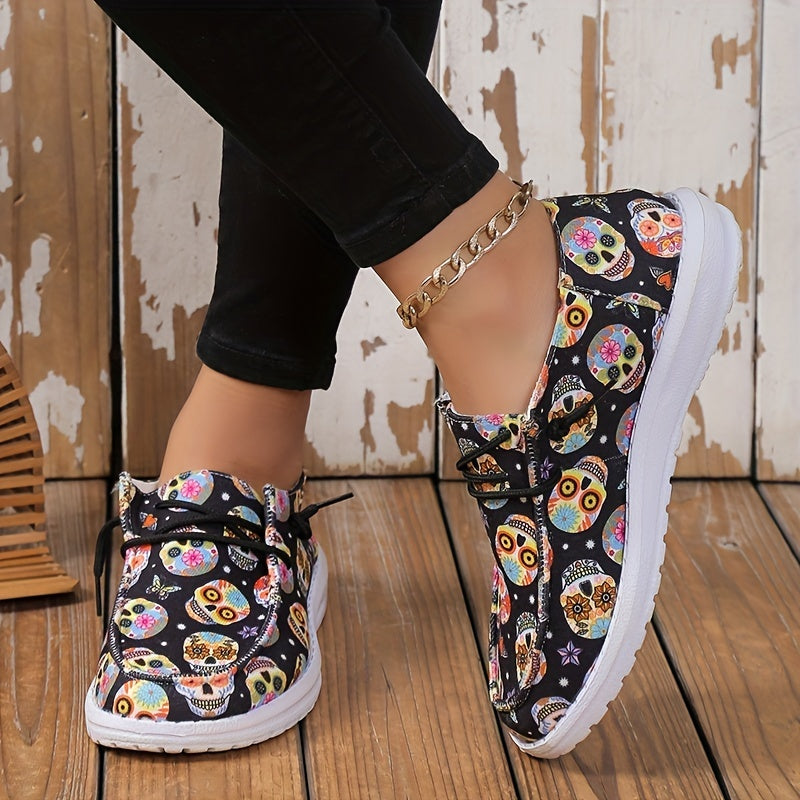 Women's Printed Canvas Shoes Casual Lace Low Top Lightweight Outdoor Sneakers