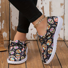 Women's Printed Canvas Shoes Casual Lace Low Top Lightweight Outdoor Sneakers