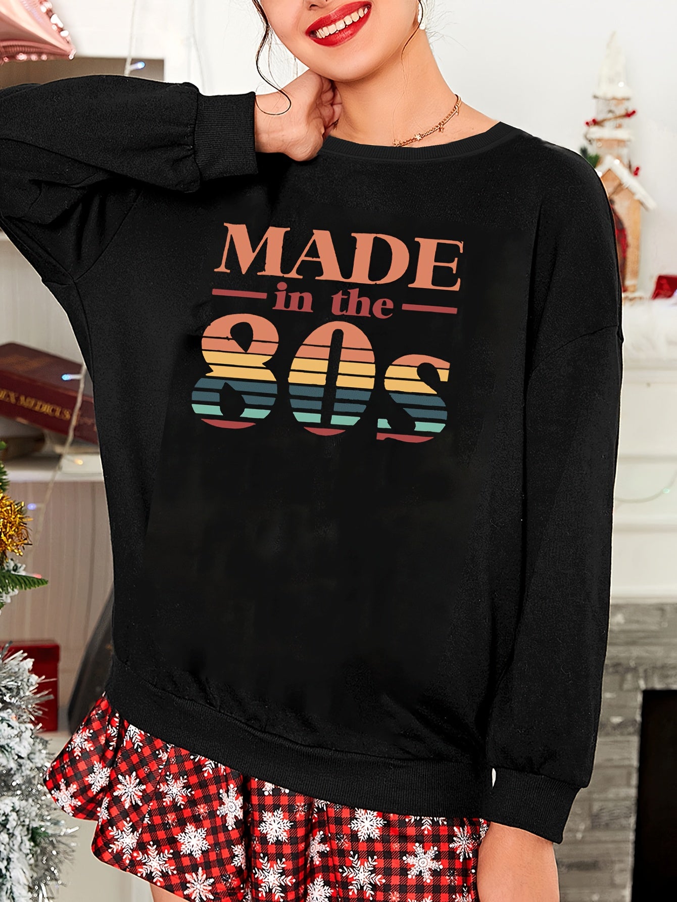 Art Letter Print Long Sleeve Lounge Top