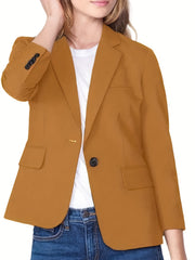 Solid Button Front Blazer Casual Lapel Long Sleeve Women's