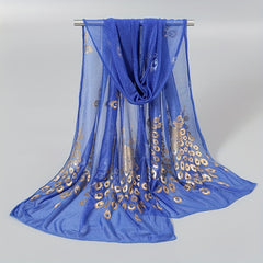 Peacock Hot Stamping Scarf Thin Breathable Shawl Women Sunscreen Windproof