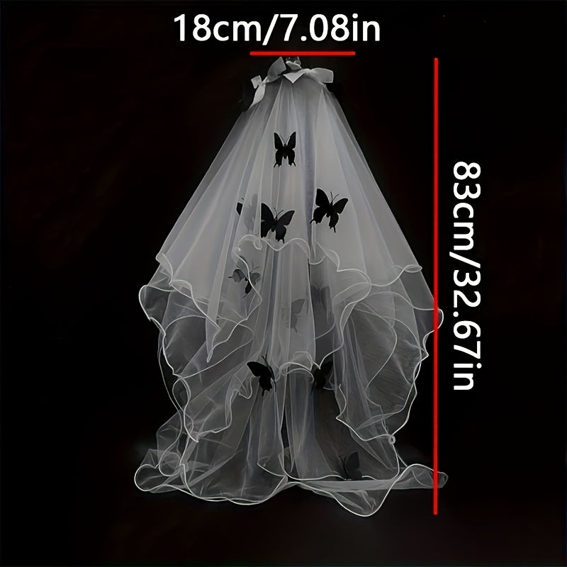 Butterfly Tulle Veil Ruffled Long Headpiece for Halloween Weddings