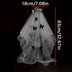 Butterfly Tulle Veil Ruffled Long Headpiece for Halloween Weddings