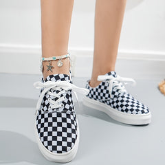Women's Gingham Lace Up Skate Shoes Low Top Sneaker