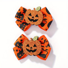 2pcs Halloween Pumpkin Ghost Cat Bow Hair Clips