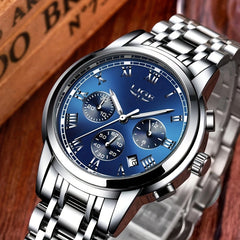 LIGE Golden Men Watches Waterproof Steel Bracelet Wristwatch