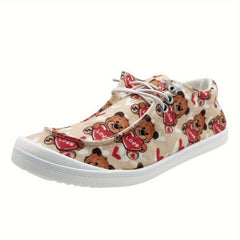 Women's Casual Canvas Shoes Love Bear Letter Print Soft Sole Comfortable