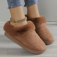 Women's Fuzzy Trim Snow Boots Non-slip Warm Slippers