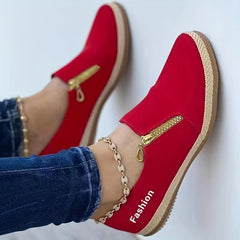 Women's Zipper Flat Loafers Comfy Walking Shoes