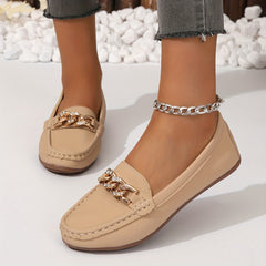 Women's Casual Chain Decor Loafers Slip On Shoes Lightweight Flat Shoes
