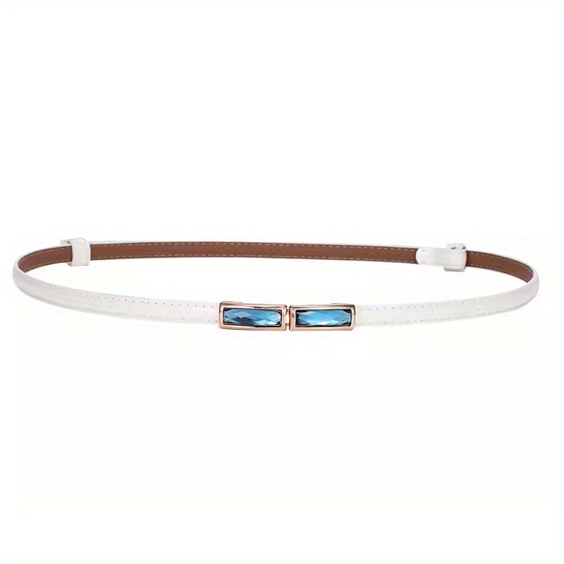 Crystal Decor Bright Belt Adjustable Thin Waist Belt For Women