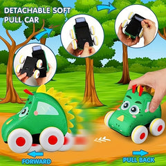 Dino Pull Back Cars for Toddlers 18-36 Months - Plush Toy Cars for Baby