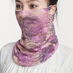 Lace Neck Gaiter Butterfly Print Veil Thin Breathable Sunscreen Face Covering