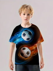 Boys' 3D Football T Shirt Stretch Fabric Short Sleeves