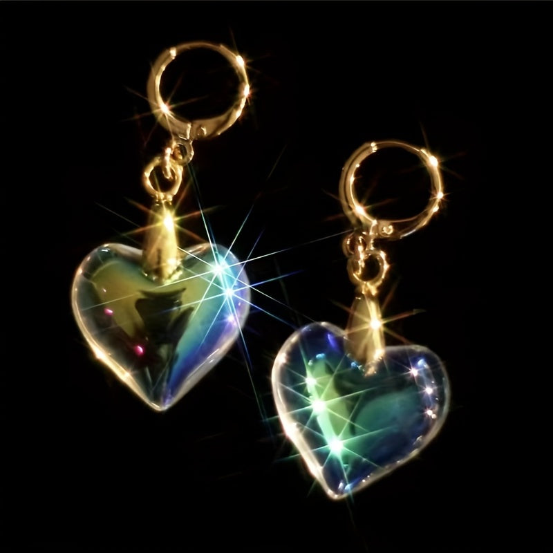 Colorful Heart Pendant Earrings Punk Style Ear Jewelry For Girls