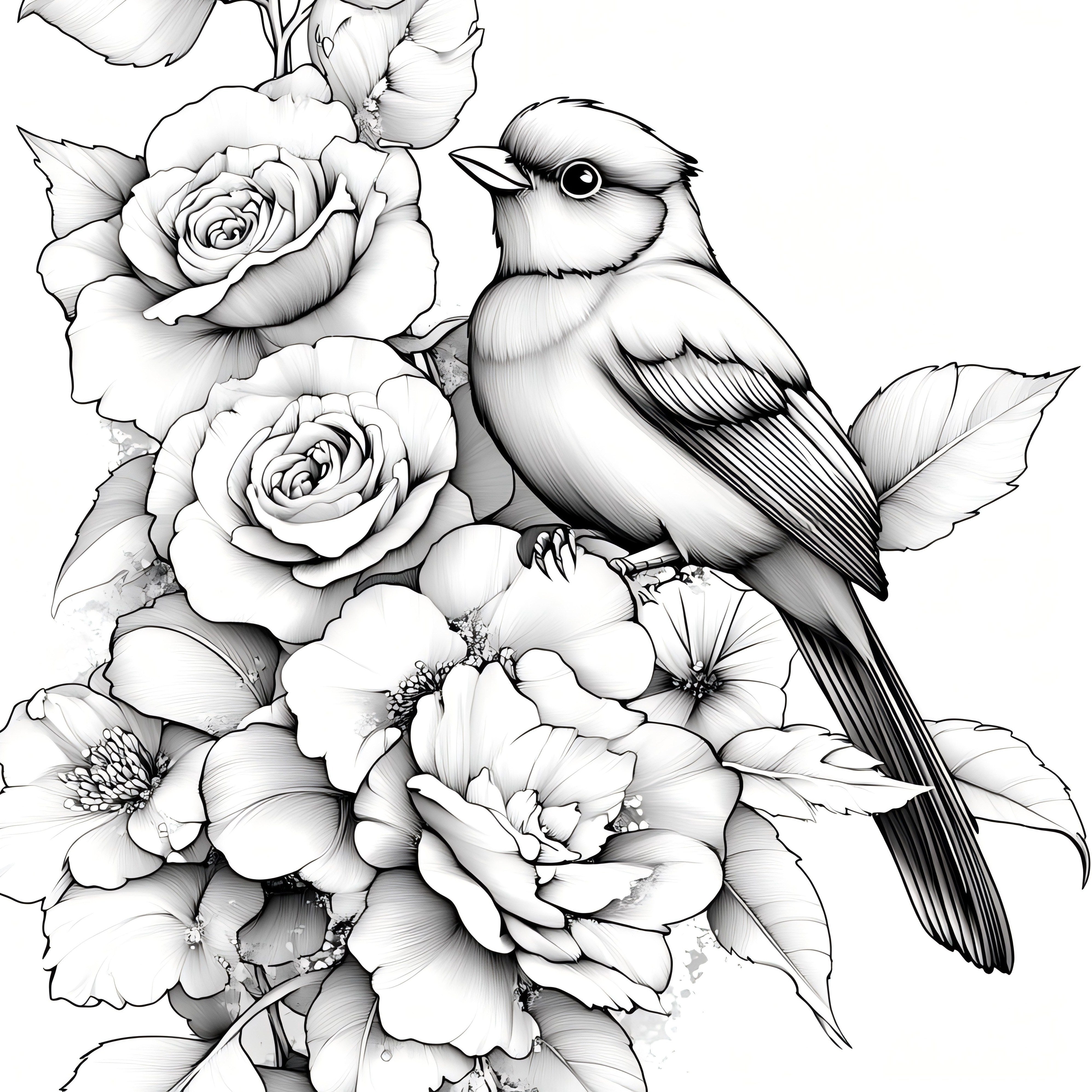 Flowers and Birds Coloring Book Adults Relax Mind Body Painting Picture Book