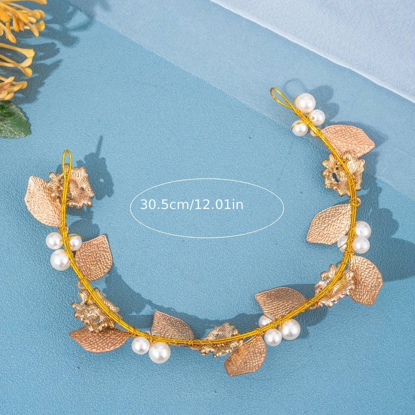 Golden Leaf Hairband & Earrings Bridal Set Headdress Hair Accessory