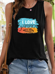 Conch & Letter Pattern Stretchy Sports Vest Round Neck Sleeveless Top