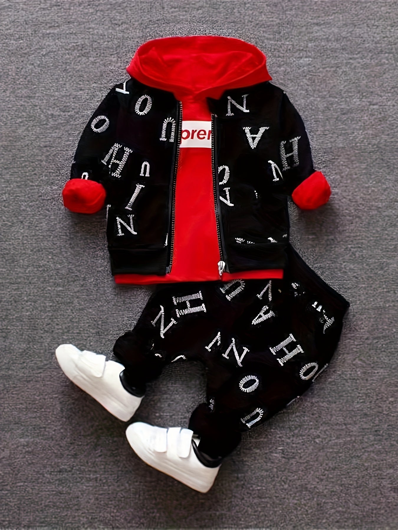 Boys Letter Print Top Coat Pants Set Spring Autumn Suit