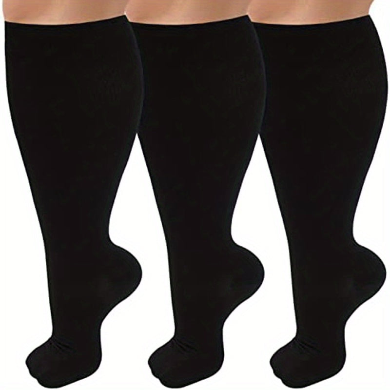 3 Pairs Plus Size XXL 20-30mmHg Compression Knee High Socks