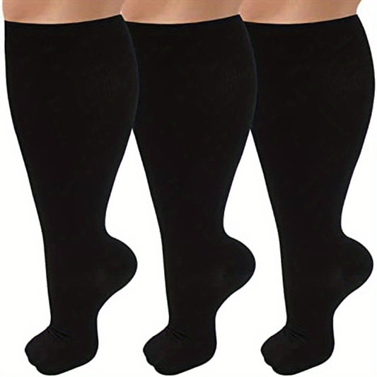 3 Pairs Plus Size XXL 20-30mmHg Compression Knee High Socks