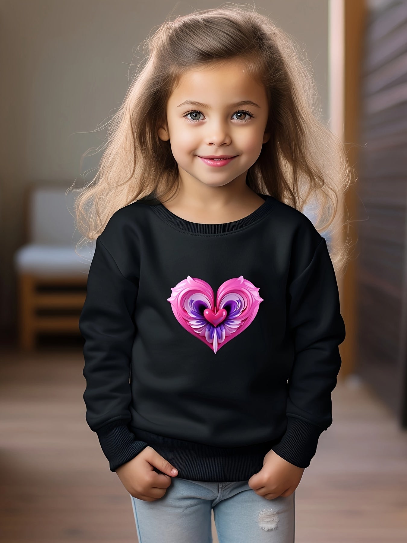 OERYUI Toddler Cartoon Love Pattern Long Sleeve Sweatshirt Top