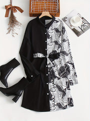 Women's Colorblock Print Button Shirt Dress