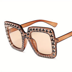 Oversized Square Sunglasses Rhinestone Gradient UV400