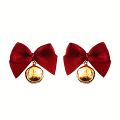 Christmas Red Bow Earrings Festive Ear Jewelry