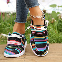 Women's Colorful Striped Canvas Shoes Lightweight Slip On Casual Loafers