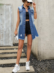 Ripped Denim Tank Dress with Flap Pockets