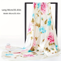 Rose Print Bandana Satin Shawl Silk Square Scarf Women Head Wrap Turban