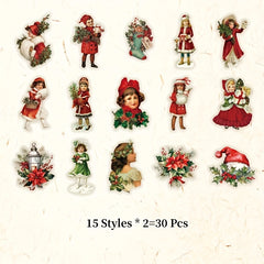 30pcs Retro Cartoon Happy Christmas Series PET Stickers Set DIY Journal Album