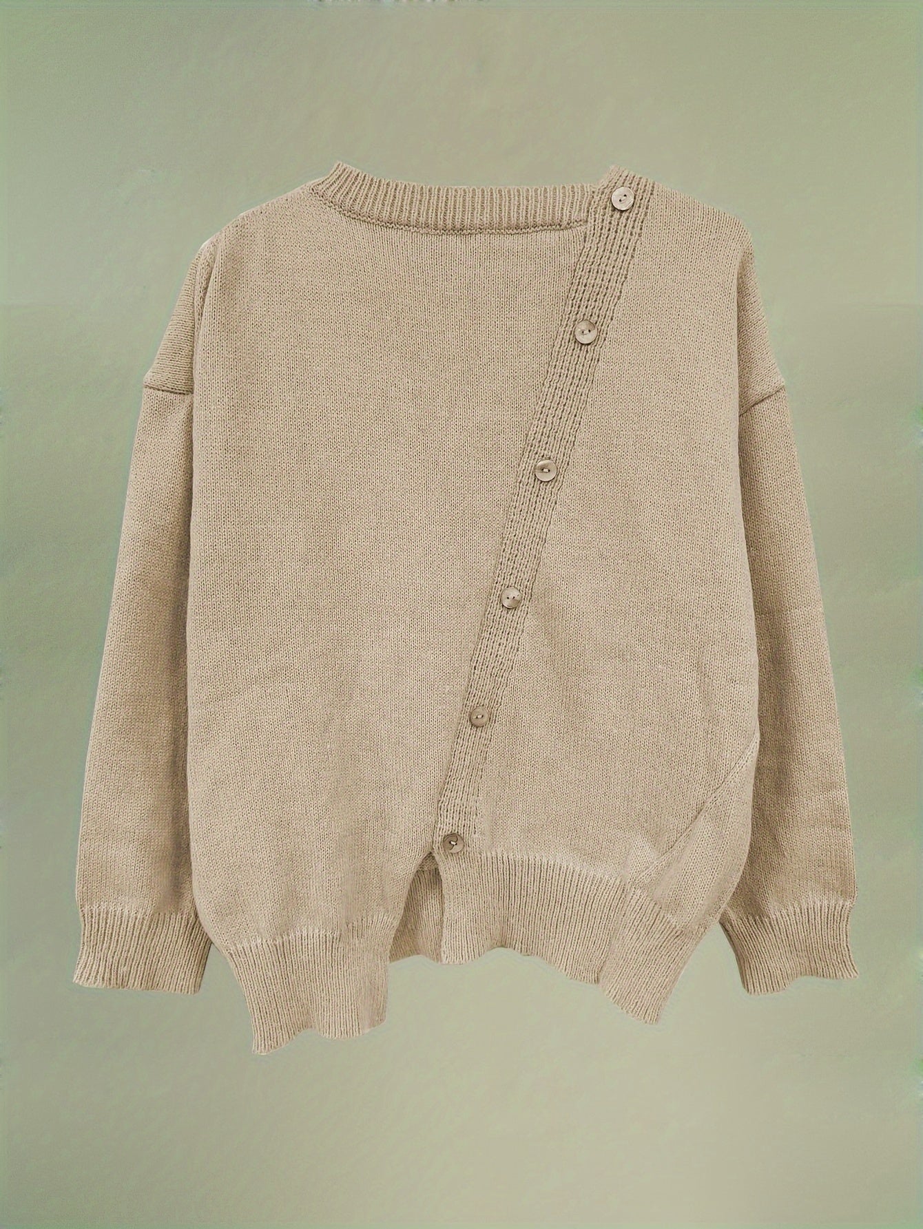Casual Sweater Women's Plus Solid Knitted Long Sleeve Button Decor