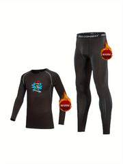 Kids Fleece Lined Compression Base Set - Bear Skateboard Print