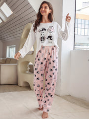 Panda Print Pajama Set Long Sleeve Top & Pants