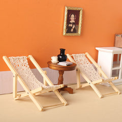 1pc Folding Lounge Chair Recycled Wood & Fabric for 1:12 1:6 Dollhouse Furniture