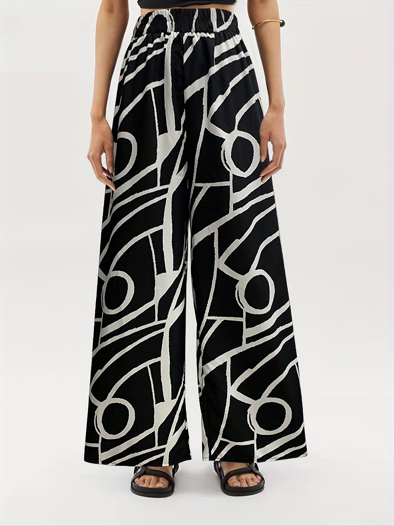 Geo Print Palazzo Pants High Waist Summer Women's Casual Pants