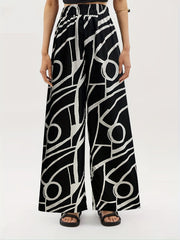 Geo Print Palazzo Pants High Waist Summer Women's Casual Pants