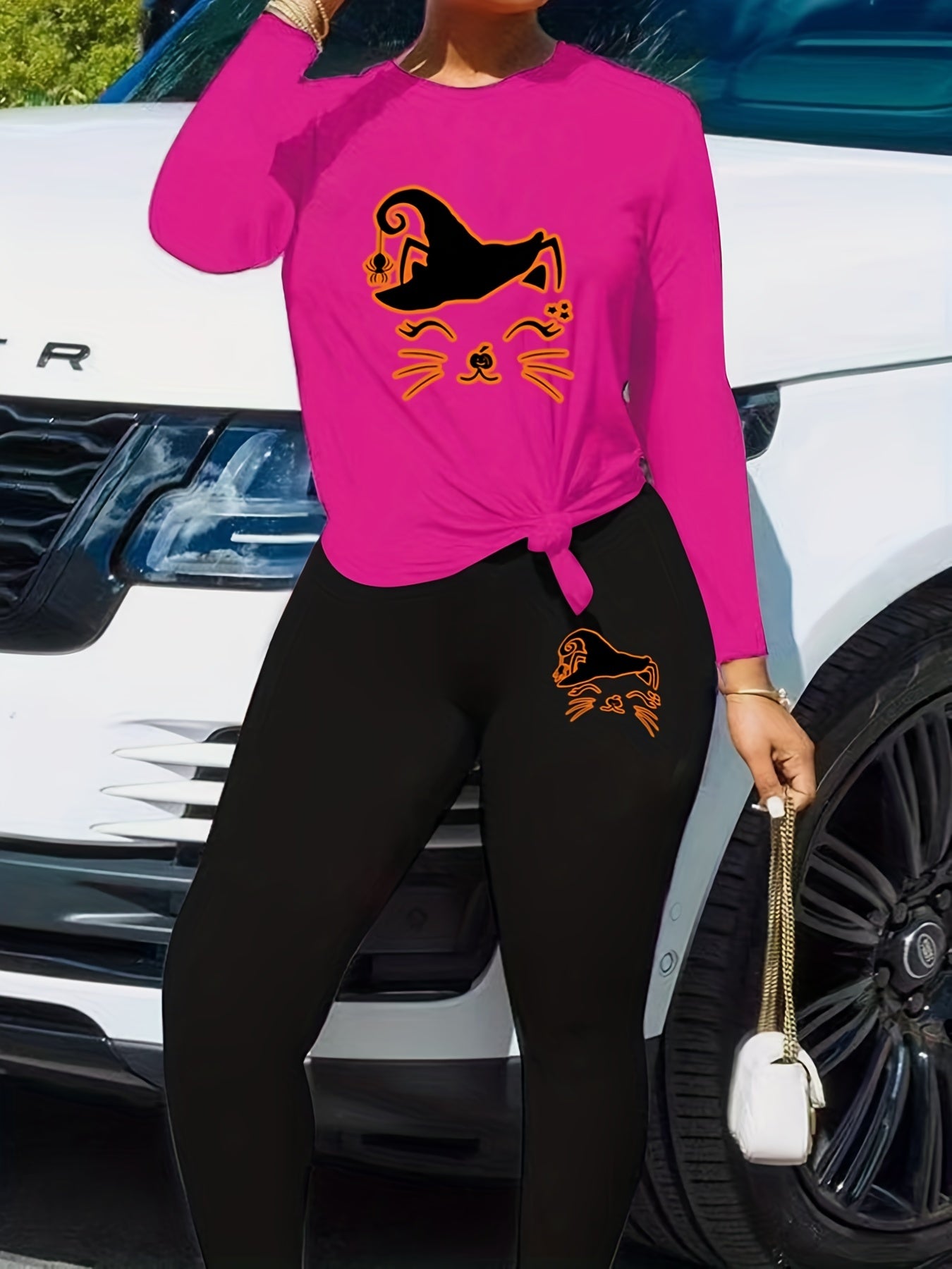 Halloween 2pcs Set Women's Plus Graphic Print Tee & Leggings Set