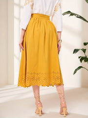 Ruched High Waist Midi Skirt Solid Color