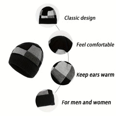 Plaid Warm Beanie Hat Winter Knitted Thick Hat